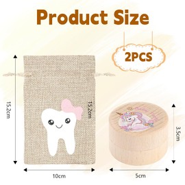 Aolso Tooth Fairy Box with Tooth Fairy Bag,Wooden Baby Keepsake Box,Baby Teeth Storage Box for Lost Teeth,Newborn Wood Case for Boys Girls Gift（Unicorn）