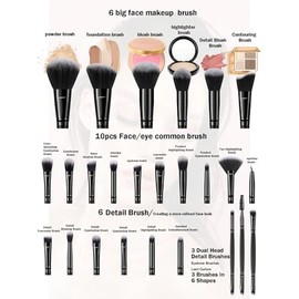 HGHDBT Juego de brochas de maquillaje negro de 36 piezas Kit de maquillaje profesional Juego de herramientas de maquillaje multifuncional con accesori