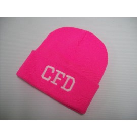 Unbranded Chicago Fire Department Hat White Block Letter Beanie Hot Pink 12"