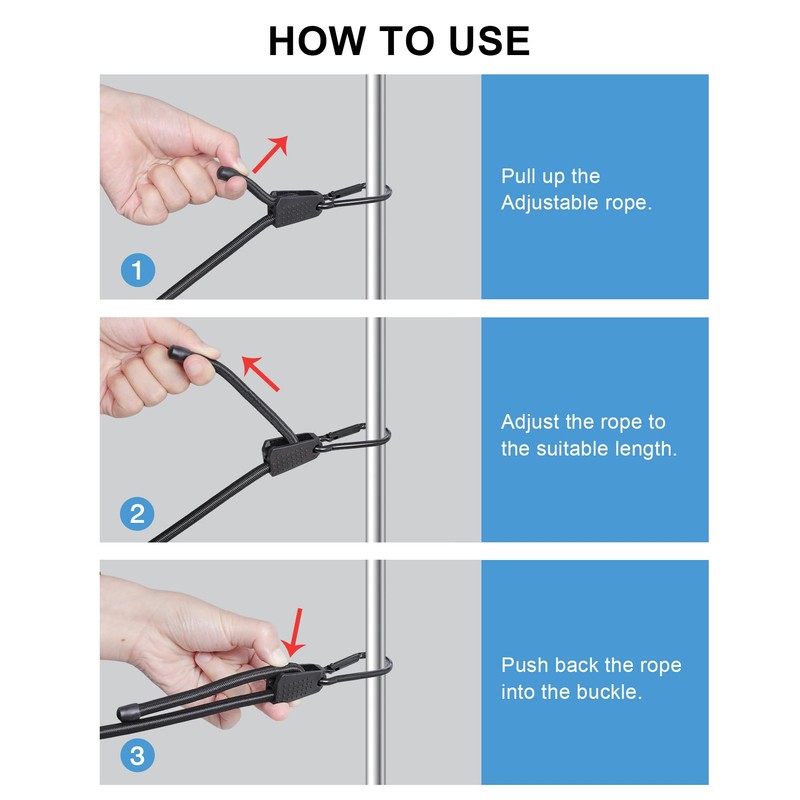 EXVITAL Adjustable Bungee Cords with Hook Elastic Carabiner Bungee Straps