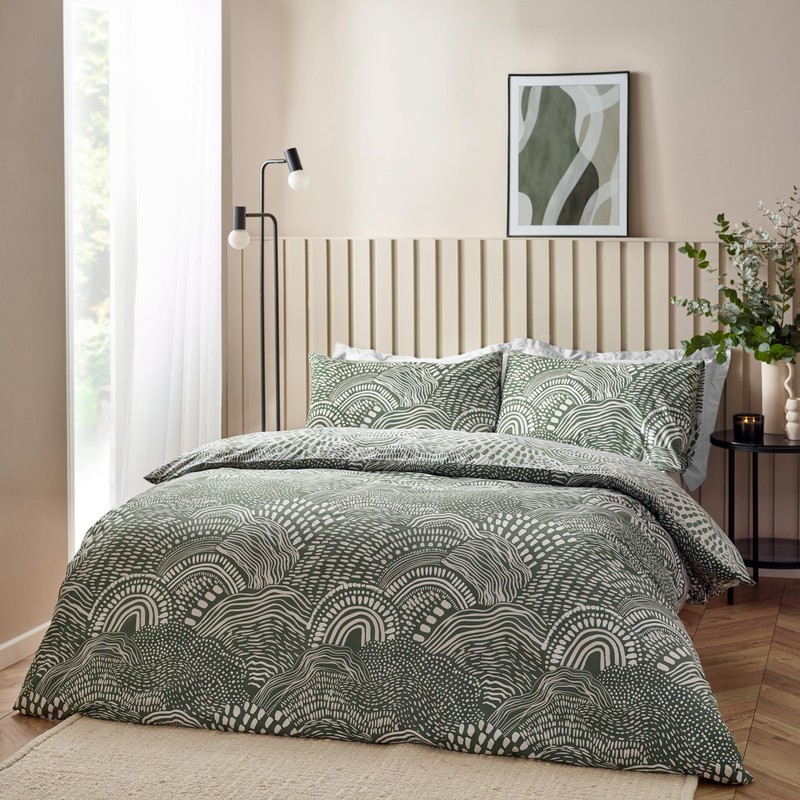 Hoem Nola Abstract Geometric Duvet Cover Set, Olive