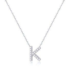 Jewlpire 925 Sterling Silver Initial Necklaces for Women, Initial Cubic Zirconia Necklace Silver Letter Name Pendant Necklaces for Women Jewelry Gifts for Women, K Necklace Initial