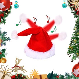 Singing and Dancing Electric Christmas Santa Hat, Electric Christmas Hat, Plush Red and White Musical Christmas Hat, Swing Musical Funny Toy Hat for Christmas New Year Party Supplies Xmas