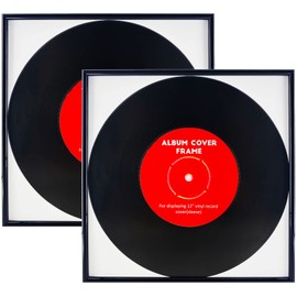 ReqiHome 2 Packs, Black Music Record Album Frame, Display 12.5"x12.5" Music Vinyl LP Album Covers, High light piano finish foil frame moulding, includes hanger