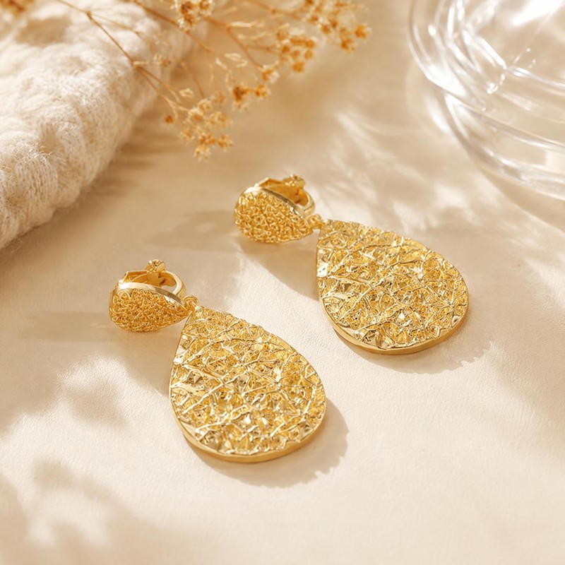 ZENCHEER Teardrop Clip On Earrings for Women, Chunky Statement Geometric