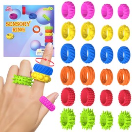Pack of 24 Fidget Rings, Sensory, Autism for Toys, Massage Rings for Fingers, Acupressure Ring, Anxiety Ring Set, Fidget Toy for Children, Adults, Party Bags, Birthday Gifts, ADHD