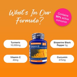 Zipvit Curcumin 95 with Bioperine, Turmeric Curcumin Supplement with 95% Active Curcumin. 90 Vegan Tablets, 3 Months Supply. Vegetarian Society Approved Curcumin Supplement.