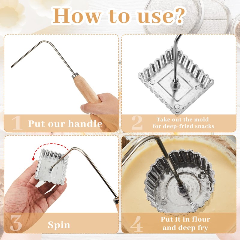 12 Pieces Rosette Timbale Set Includes 6 Pcs Bunuelos Mold