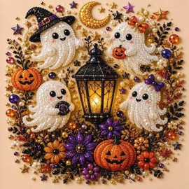 Halloween Pearl Diamond Art DIY Kit,Spooky Pearl Diamond Painting Craft Kit