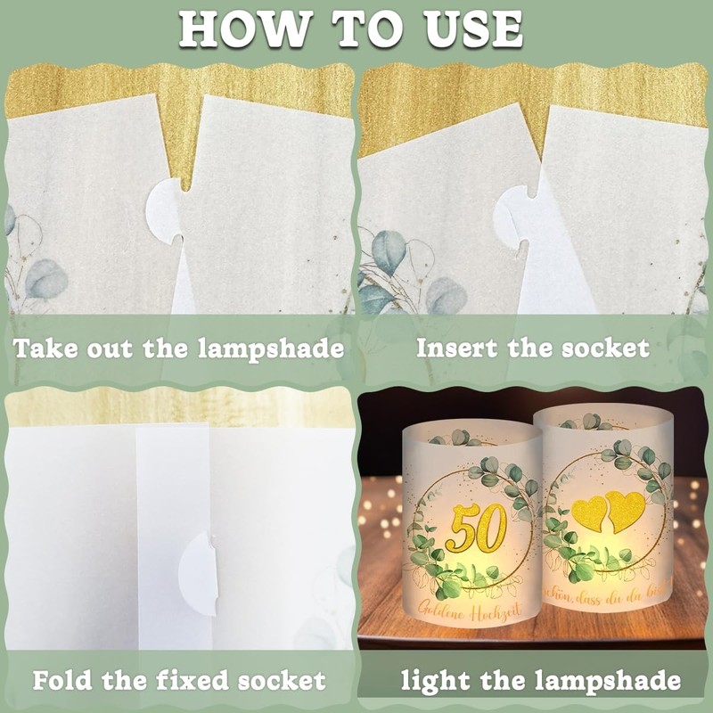 12 Lanterns, Table Decoration, Golden Wedding Anniversary Decoration, Eucalyptus Green,