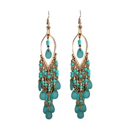 Essencedelight Crystal Beaded Tassel Earring Long Beaded Dangle Earring Fringe Hook Earring for Women Bridal Wedding, Blue 2, 12.9*2.5cm