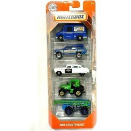 Matchbox MBX Countryside 5 Pack, Jeep Tractor Police + Cargo (1:64 scale cars)