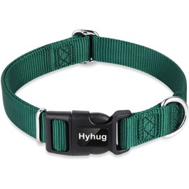 Hyhug Pets Solid Color Classic Regular Heavy Duty Basic Collar for Large Breeds Dogs Daily use, Unique Design Adjustment Triglide Slide Can Attached Name Tag Accessories. (Large, Dark Green)