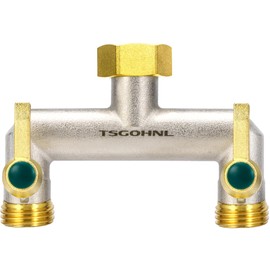 Heavy Duty Brass Garden Hose Splitter, 2-Way Faucet Splitter with 2 Extended Metal Handles, Outdoor Hose Splitter, GHT 3/4-Inch Heavy Duty Hex Female Inlet and 3/4-Inch Male Outlet, Nickel Plated