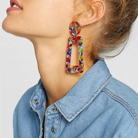 Leopard Earrings Acetic Acid Long Drop Earrings for Women Geometric Resin Lightweight Statement Stud Earrings Hoop Fashion Acetate Plate Ear Jewelry(Leopard)