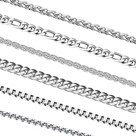OLARCU Mens Necklace Chain, 6 Pcs Men's Stainless Steel Chain Necklace Jewelry Set Gift for Men Women, 18 inches