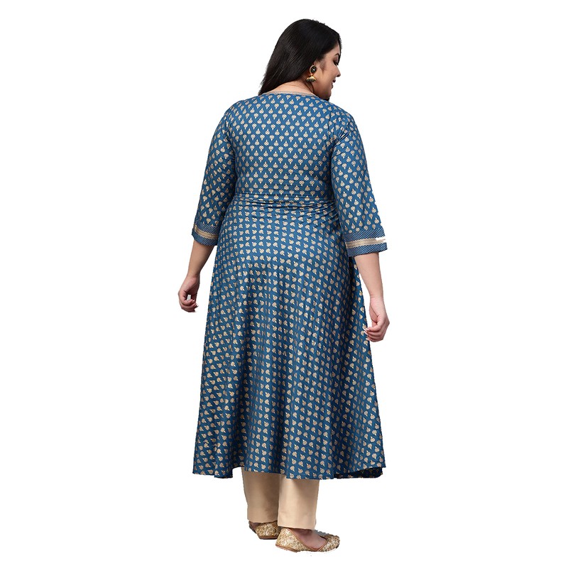 Yash Gallery Rayón Buta Print Anarkali Kurta para mujer, Azul.,