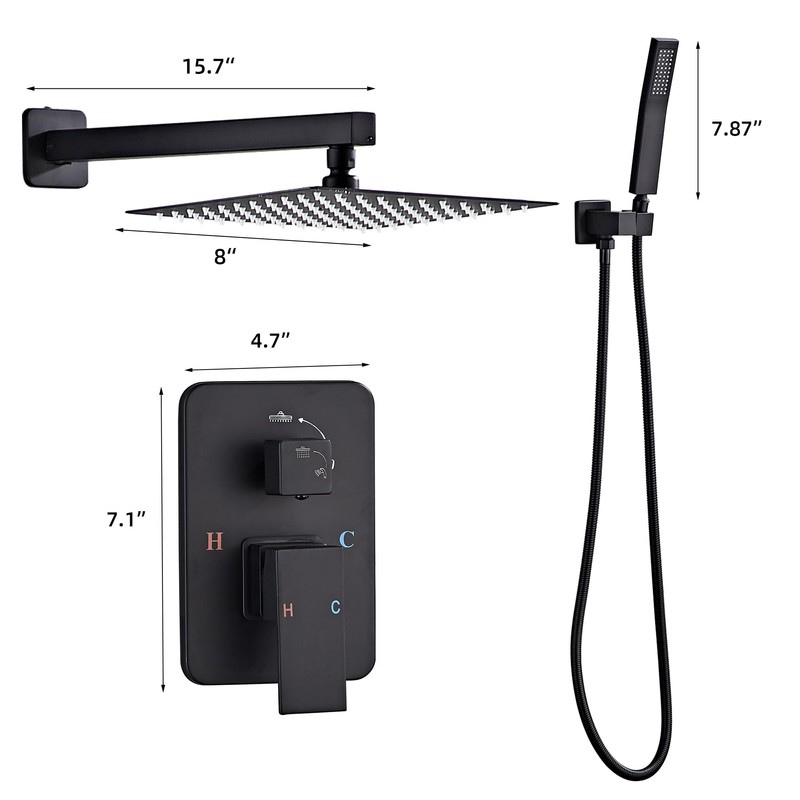 LCEVCGK Shower Faucet Set, Matte Black Rainfall Shower System Complete