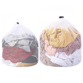 2Pcs Drawstring Laundry Bag Sturdy Coarse Mesh Bags Reusable Laundry Bag Heavy Duty Dirty Clothes Washing for Travel, Delicates, Toy Storage