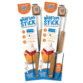 Wolf'em 2-in-1 Roasting Stick for Marshmallow and Campfire Pie with Easy Spin Handles (Set of 2)