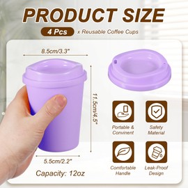 sourcing map 4Pcs Reusable Coffee Cups with Lids, 12oz Travel Coffee Mugs Spill Proof Water Tumblers Drinking Cups for Hot and Cold Drinks Juice Tea, Light Purple