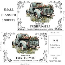 OLYCRAFT 3pcs/Set Vintage Truck Flowers Rub on Transfer Stickers 11.8x5.9 Inch Self Adhesive Decals PVC Damask Waterproof Decorative Stickers Wall Art Decals for Bedroom Living Room Decoration