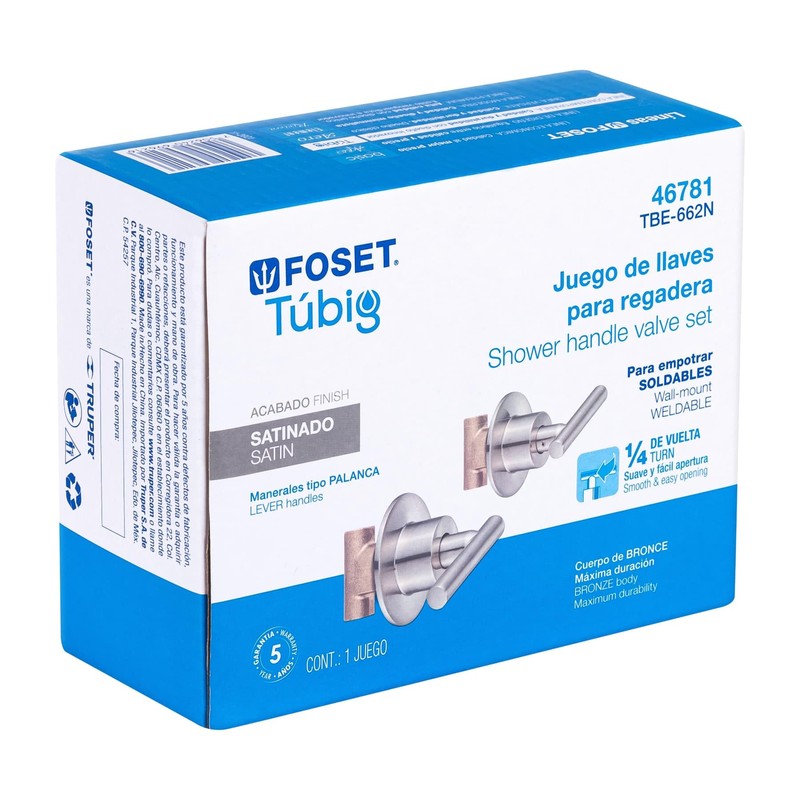 Foset Tubig TBE-662N, Juego manerales palanca soldables para regadera color