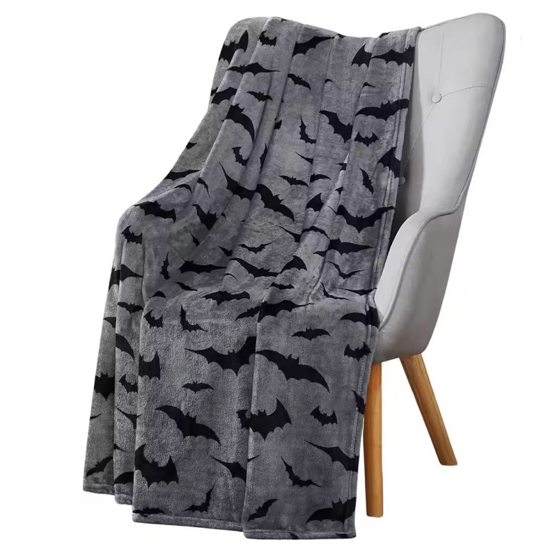 Black Bat Print Flannel Throw Blanket – Soft Lightweight Blanket