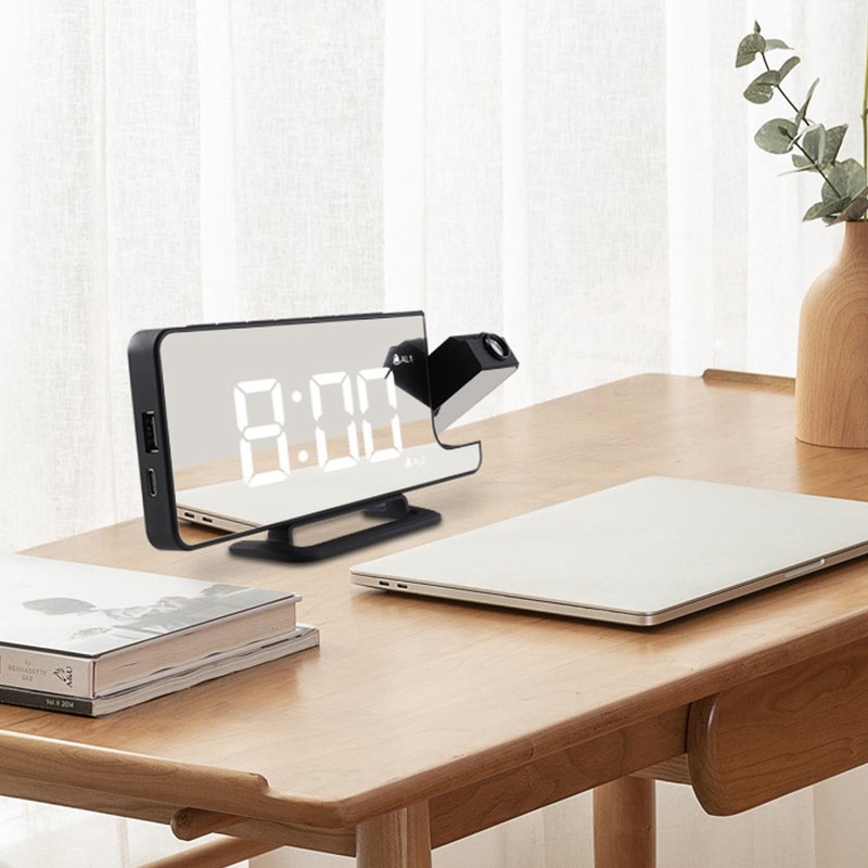 Projection Alarm Clock LED Digital Mirror Alarm Clock Rechargeable 6