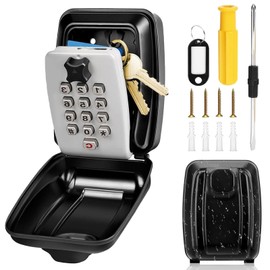 Key Safe Wall Mounted Police Approved,Key Lock Box Outdoor,Large Key Lock Box with Resettable 12-Digit Code Key Safe Box with Weatherproof Cover for Outside Home Garage Office & School (Grey)