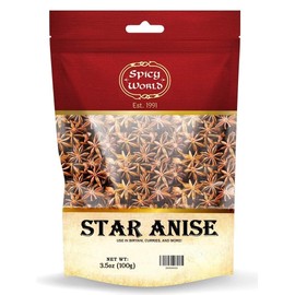 Spicy World Star Anise Whole Pods 3.5Oz Bag -Premium Quality, Vegan, All Natural, Dried, Great for Baking & Tea