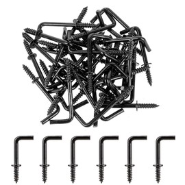 KALIONE Pack of 40 L Hooks for Hanging, 1 Inch Small Screw Hooks, Mini L-Shaped Right Angle Mini Metal Screw Hooks (Black)