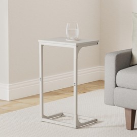 VASAGLE C-Shaped End Table, Side Table for Sofa, Couch Table with Metal Frame, Small TV Tray Table for Living Room, Bedroom, Cream White