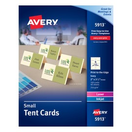 Avery Printable Small Tent Cards with Sure Feed Technology, 2” x 3.5”, Ivory, 160 Blank Place Cards for Laser or Inkjet Printers (05913)
