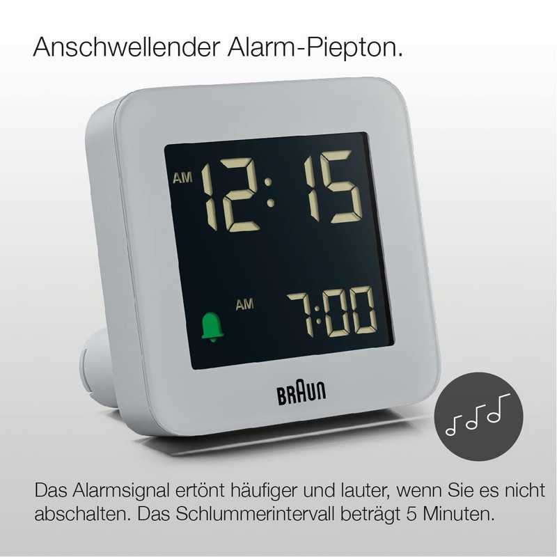 Braun Digital Alarm Clock with Snooze, Negative LCD Display, Quick