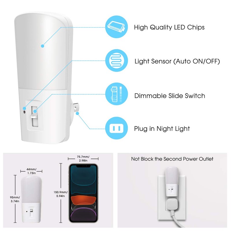 LOHAS Dimmable Night Light, Plug in LED Night Light Dusk