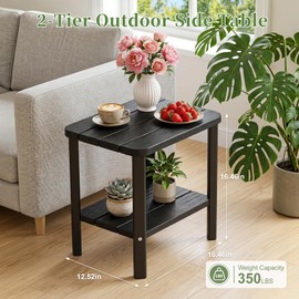 Outdoor Side Table, Weather Resistant 2-Tier Small Outdoor Table