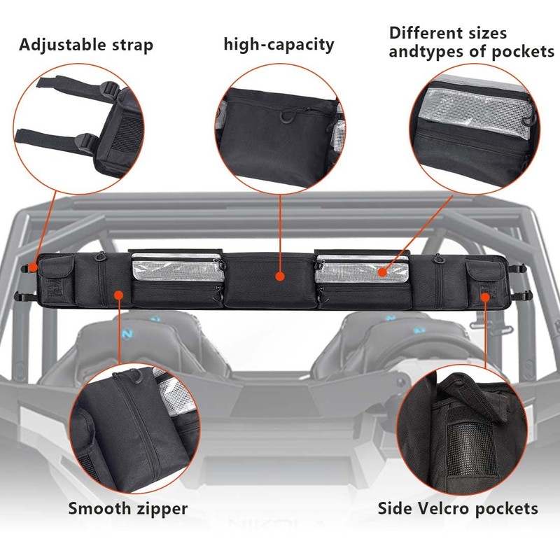 SKUNTUGUANG UTV Roll Cage Organizer, Cargo Rear Storage Bag for