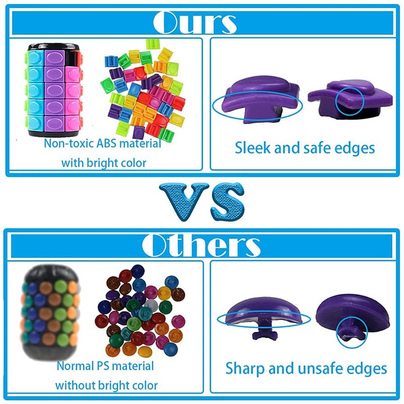 Magic 3D Puzzle Cube Rainbow Fidget Toys Cylinder Rotate Slide