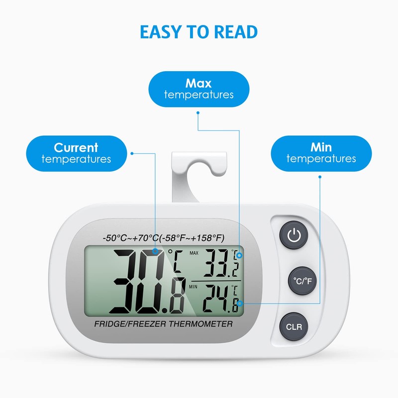 Upgraded AMIR Refrigerator Thermometer, Waterproof Mini Freezer Thermometer, Digital Thermometer