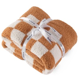 Bedsure Super Soft Knit Throw Blanket - Warm Cozy Reversible Checkerboard Camel Blanket, Fluffy Fuzzy Plush Lightweight Print Blanket for Couch Sofa Bed (50" x 60")