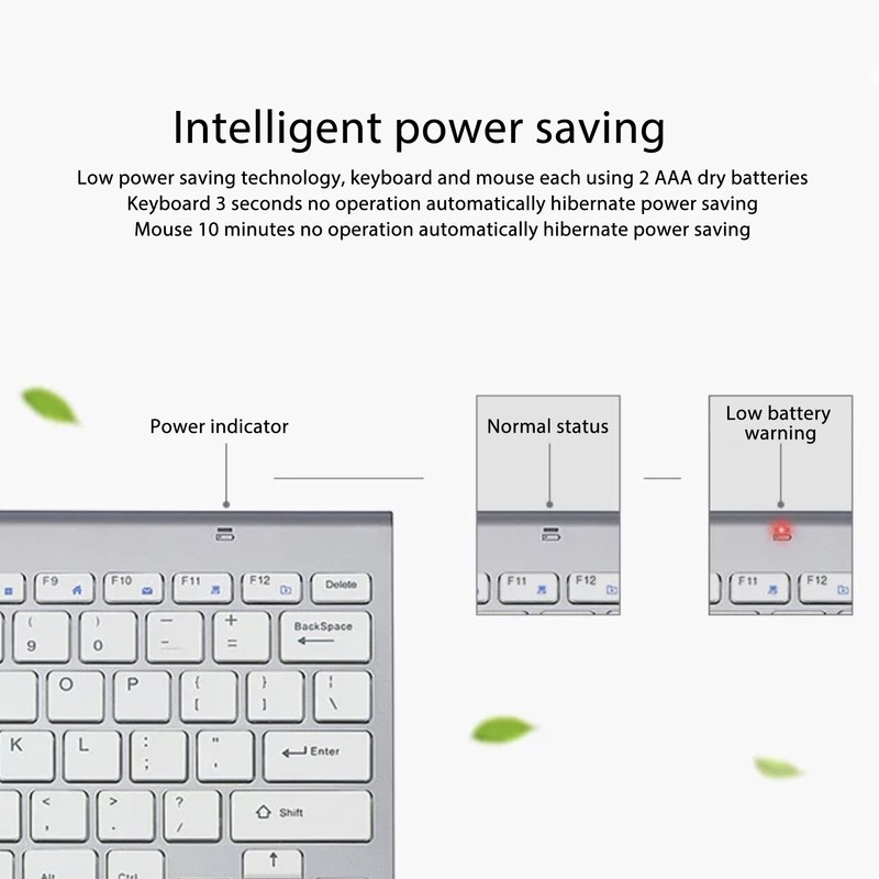 Smart Wireless Keyboard Mouse Kit Silent LED Indicator Waterproof Power