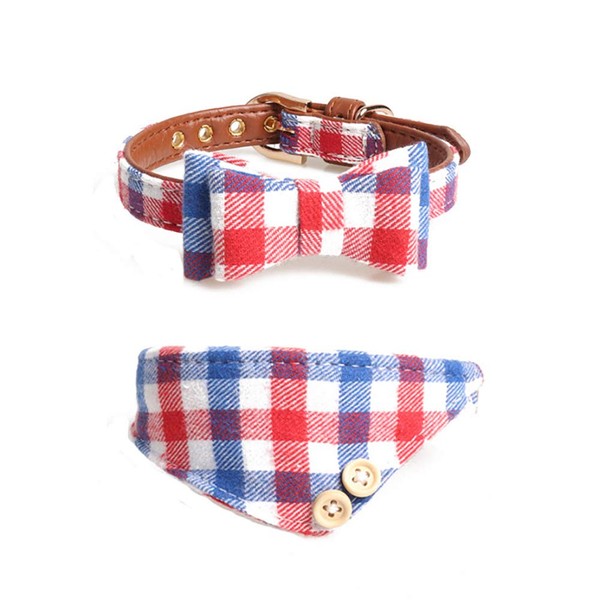 Pet Collar, Imikoko [2pcs] Bells Decoration Plaid Pattern Adjustable PU