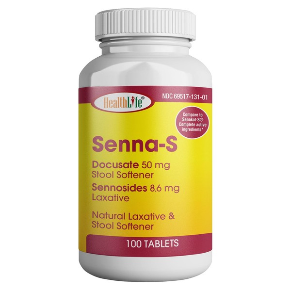 HEALTH LFE Senna-S Tablets, Senna Plus(Laxative/Stool Softener I Gentle Overnight Relief of Occasional Constipation Generic for Senokot-S (Small, 100)