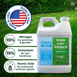 Superior 15-0-15 Liquid Lawn Fertilizer - Lawn Food for Growth & Green - Nitrogen, Potassium, Humic, Fish & Seaweed - Any Grass Type- Simple Lawn Solutions - All Season- Concentrate (64 Ounce)