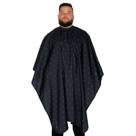 Barber Strong The Barber Cape, Hair Repelling and Static-Reducing Material, Flexible Elastic Neckband for Comfort, Water Resistant Fabric, Oversized for Complete Coverage - Black Shield