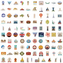 100 PCS World Travel Stickers, Travel Scrapbook Journal Decals for Water Bottles,Laptop, Luggage - Waterproof Vinyl Stickers