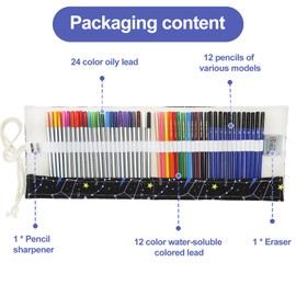 XXYOUPIN 48 Piece Colored Pencil Set: 24 Oil Based, 12 Water Soluble, 12 Sketching Pencils with Durable Portable Canvas Case for Beginners, Artists, Professionals and Colorists