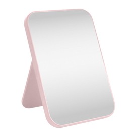 HGUEB 8 Inch Desktop Makeup Mirror, Foldable Portable Princess Mirror with Stand,Table Desk Standing Cosmetic Mirror Wall Hanging Dual-Purpose Square Mirror Pink