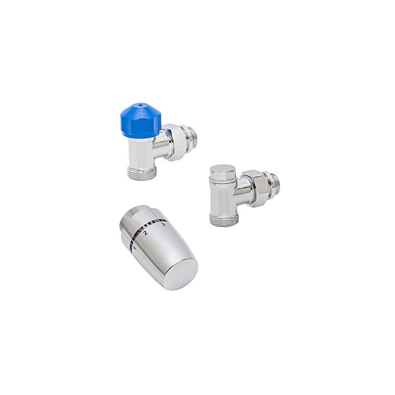 Schulte Thermostat Set Corner for Radiators, Chrome-Plated, Wall Connection (Water